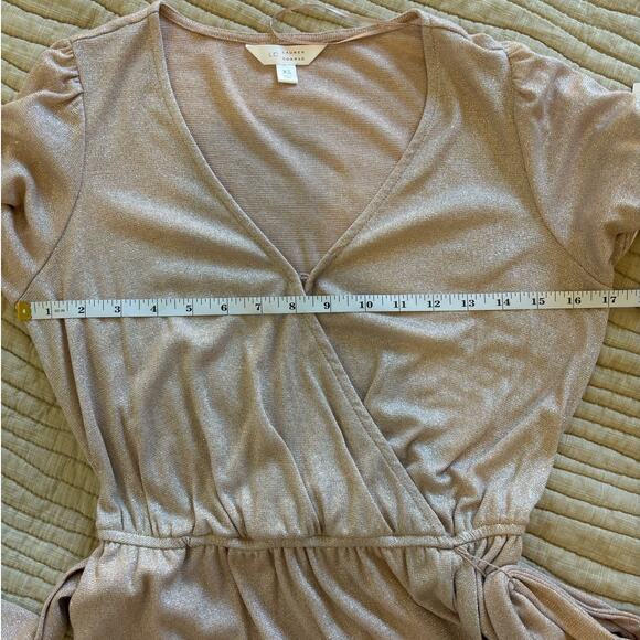 LAUREN CONRAD Balloon Sleeve Wrap Dress NWT Shimmer Blush Pink Sz XS - Picture 5 of 8